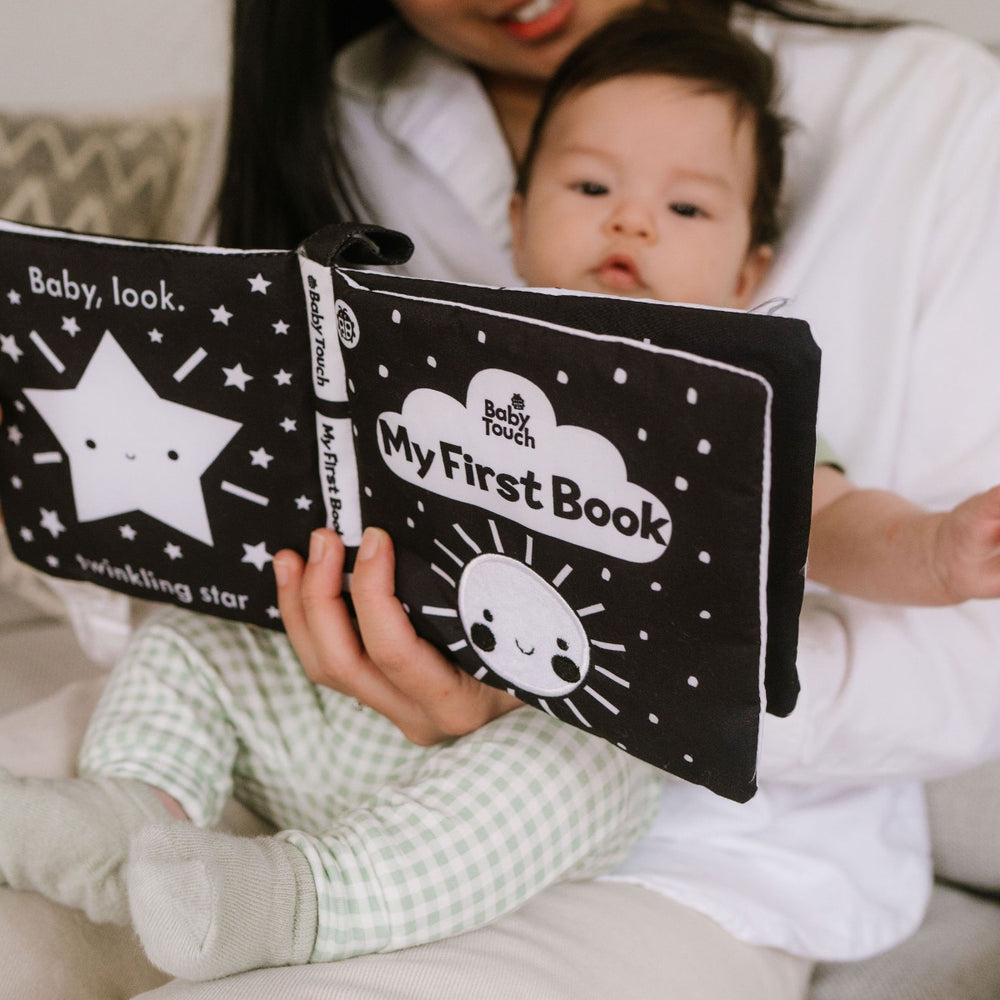Black and white sensory book for newborn babies.