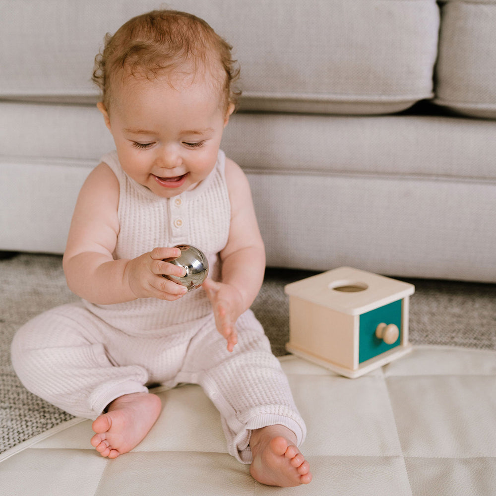 Wooden box and ball activity for babies brain development