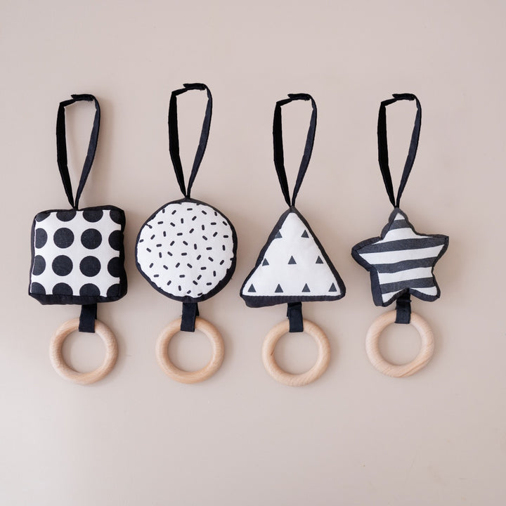 Black and white hanging activity gym pendants for babies